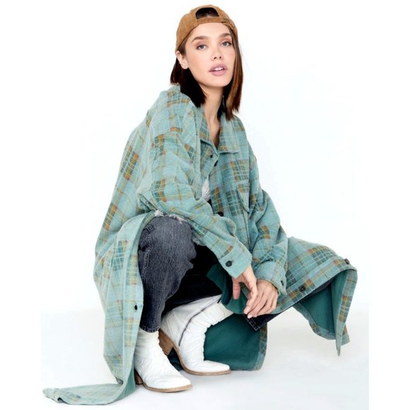 Free People Long Ruby Shaket Shirt Jacket Plaid Button Up XL 1X - Picture 4 of 7